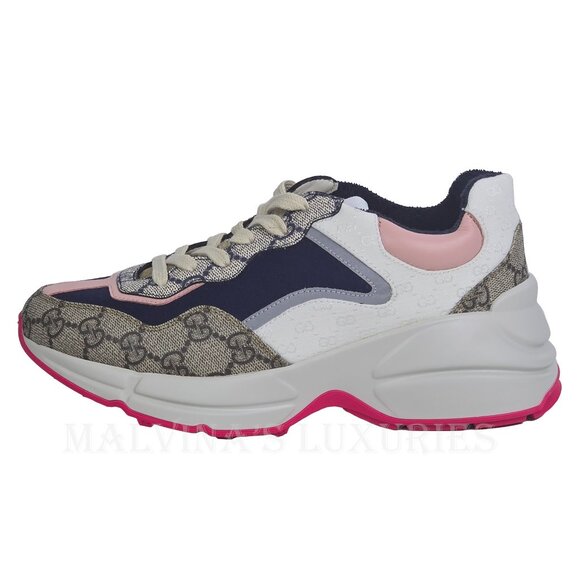 GUCCI SNEAKERS RHYTON GG LOGO MULTICOLOR CANVAS SHOES  sz 36.5 6.5 - Picture 5 of 15
